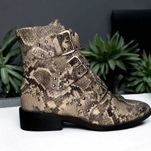 Steve Madden Steven New York Harmon Triple Buckle Zipper Booties Snake Size 7 - Picture 4 of 13